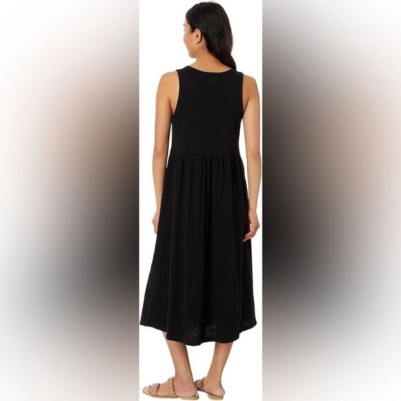 Pact Relaxed Slub Knit Organic Cotton Henley Tank Midi Dress Black Size Small - Picture 2 of 13